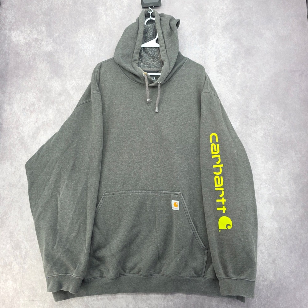 Carhartt Loose Fit Hoodie Mens 3XL Tall Gray Neon Yellow Sleeve Graphic Pullover